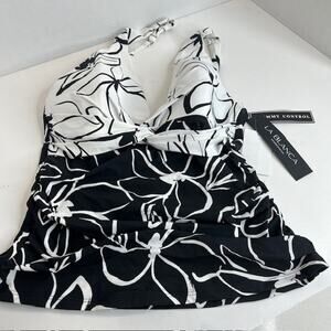 La Blanca NEW  Tummy Control Black Moonlit Twist Tankini Swim Top Sz 10